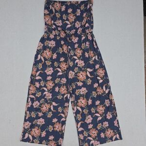 Maurices Floral Print Jumpsuit - Pink and Blue Womens Large! Wide Leg Strapless